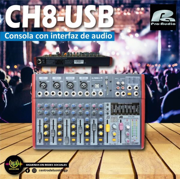 ch8 usb consola con interfaz de audio – pa pro audio