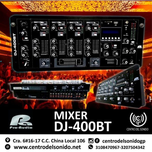 DDJ400 Mixer 4 Canales con Bluetooth DJ-400BT Pa Pro Audio