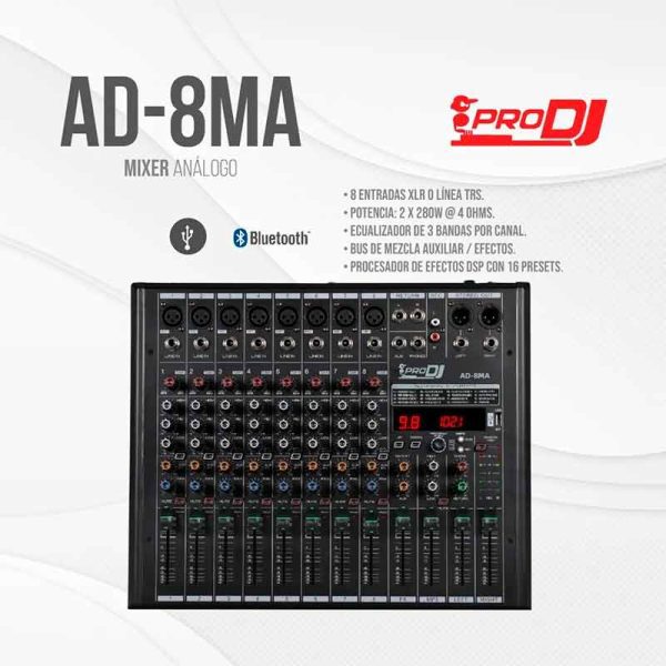 consola activa ad 8ma de 8 entradas 2 canales 280 watts usb consola activa ad 8ma de 8 entradas 2 canales 280 watts usb