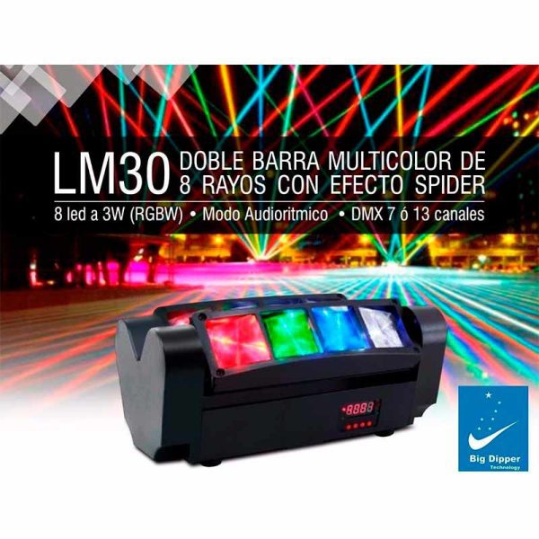 cabeza-movil-spider-big-dipper-lm30 big dipper lm30s cabeza móvil / luz led doble barra móvil mini spider 8 led