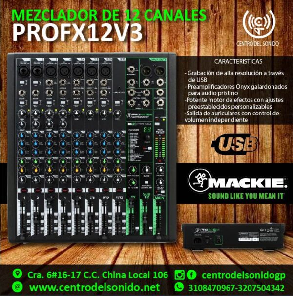 mackie profx12v3 – con usb y efectos de 12 canales.