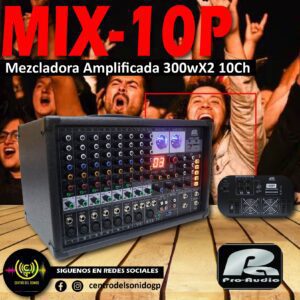 mix 10p consola mezcladora amplificada 300wx2 10ch pa pro audio