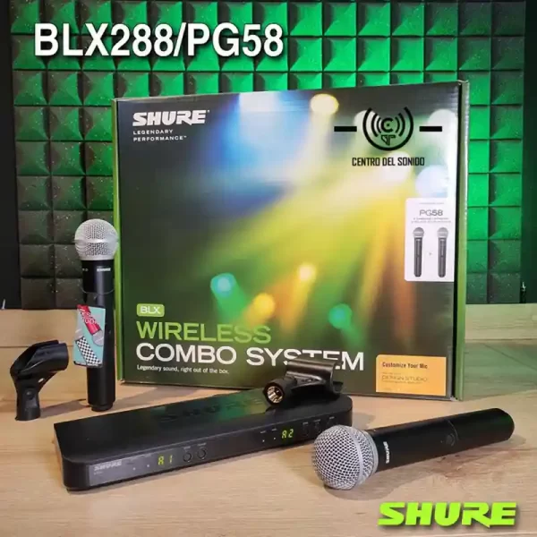 combo inalambrico de dos transmisores de mano shure blx288pg58