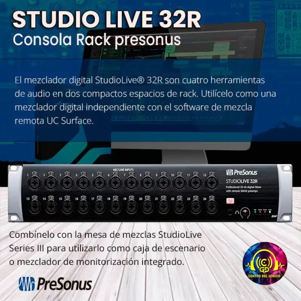 presonus studiolive 32r 34 entradas, 32 canales serie iii caja y mezclador de rack