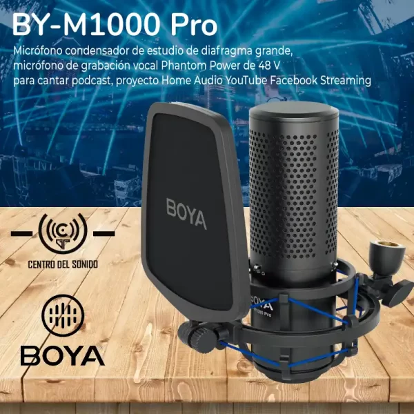 boya xlr micrófono condensador de estudio de diafragma grande, micrófono de grabación vocal phantom power de 48 v para cantar podcast, proyecto home audio youtube facebook streaming (by m1000 pro)