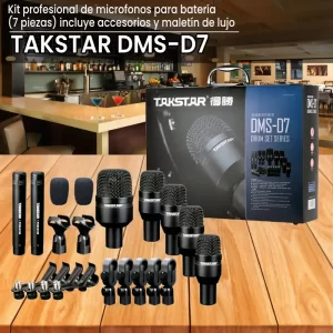 kit profesional de microfonos para batería (7 piezas) incluye accesorios y maletín de lujo takstar dms d7