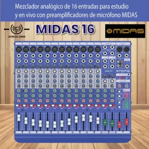 mezclador analógico de 16 entradas para estudio y en vivo con preamplificadores de micrófono midas dm16