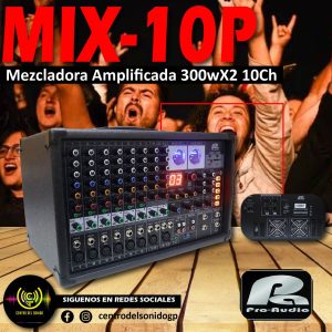 mix 10p consola mezcladora amplificada 300wx2 10ch pa pro audio