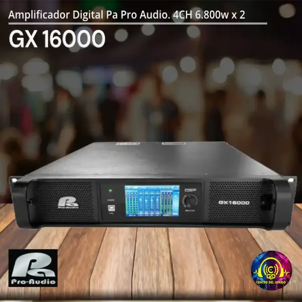 amplificador digital gx 16000 pa pro audio. 4ch 6.800w x 2