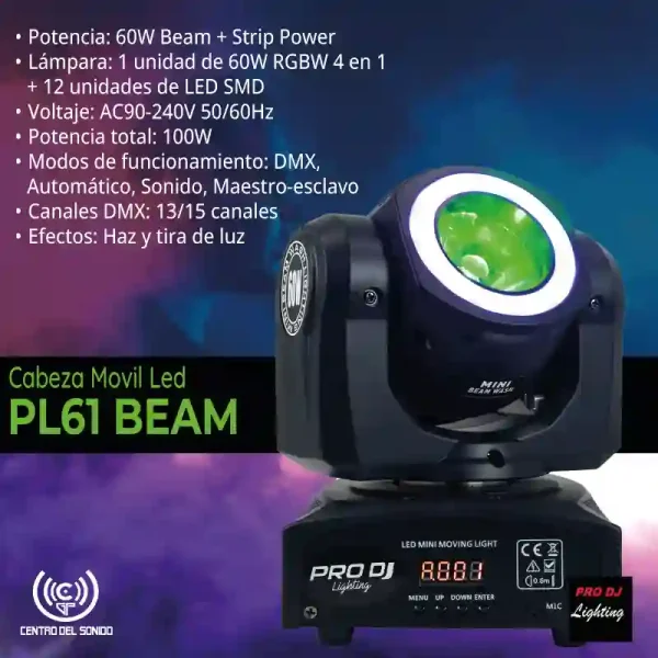 cabeza movil led pl61 beam de pro dj lighting