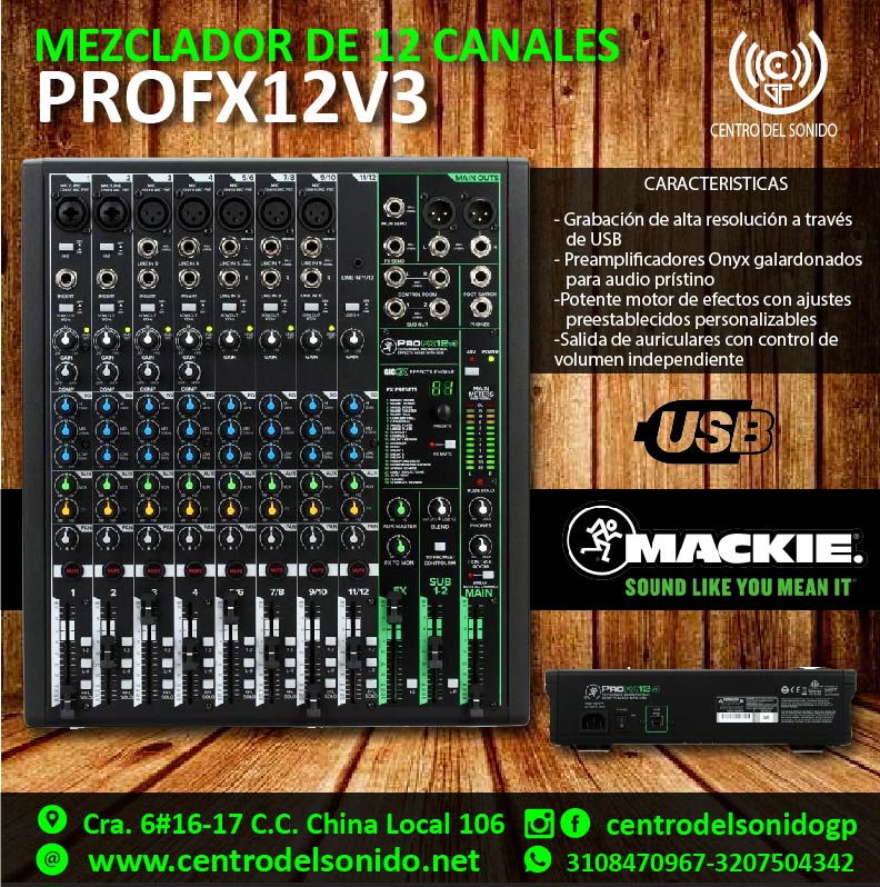 mackie profx12v3 – con usb y efectos de 12 canales.