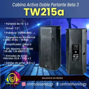 cabina activa doble parlante beta 3 tw215a de 1500watt