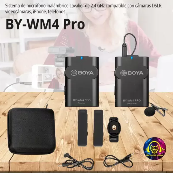 boya by wm4 pro sistema de micrófono inalámbrico lavalier de 2.4 ghz compatible con cámaras dslr, videocámaras, iphone, teléfonos inteligentes android y tabletas para grabación, video de youtube,