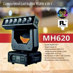 mh620 cabeza móvil led 6x20w rgbw 4 in 1