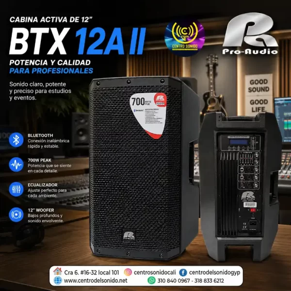cabina activa de 12″ pro audio btx12a ii 500w