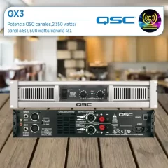 potencia qsc gx3 canales,2 350 watts/canal a 8Ω, 500 watts/canal a 4Ω.