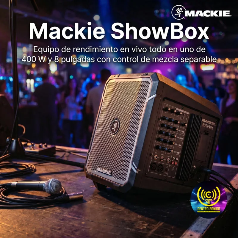 mackie showbox equipo de rendimiento en vivo todo en uno de 400 w y 8 pulgadas con control de mezcla separable
