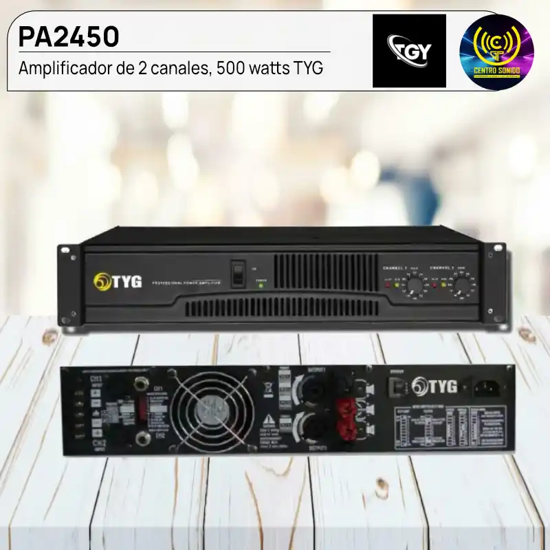 amplificador de 2 canales, 500 watts tyg pa2450