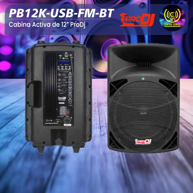 cabina activa de 12″ prodj pb12k usb fm bt