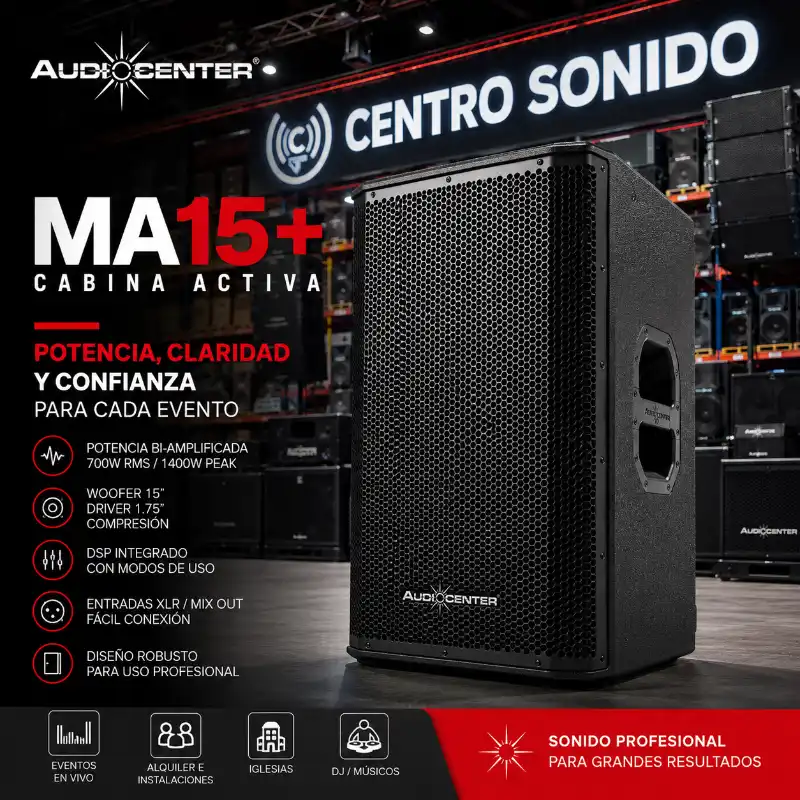 ma15+ altavoz portátil activo audiocenter controlado por dsp