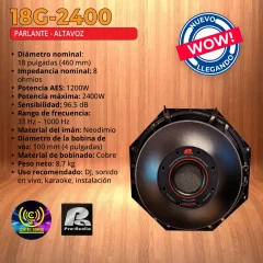 parlante altavoz 18g 2400 de pa proaudio