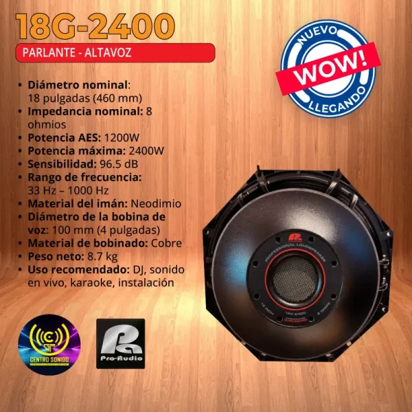 parlante altavoz 18g 2400 de pa proaudio