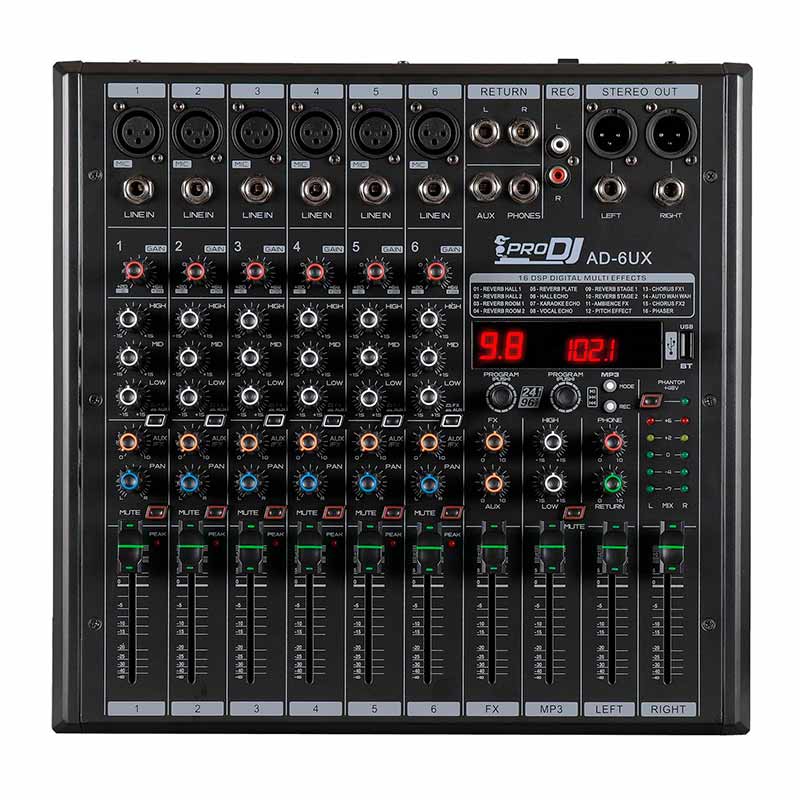 consola ad 6ux mixer análogo con bluetooth prodj