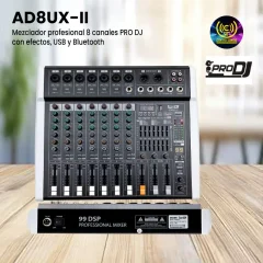 mezclador profesional 8 canales pro dj ad8ux ii con efectos
