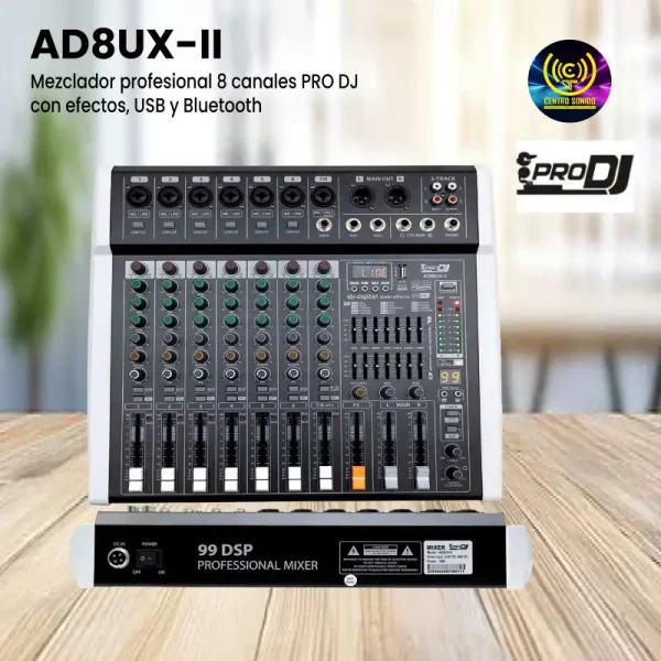 mezclador profesional 8 canales pro dj ad8ux ii con efectos