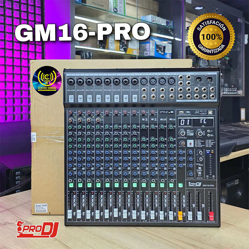 consola de 16 canales con interfaz pro dj gm16 pro