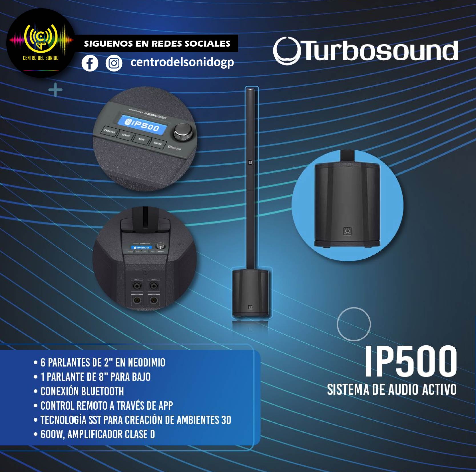 ip500 sistema lineal activo 600w woofer 8″ x 6 parlantes de 2″ turbosound