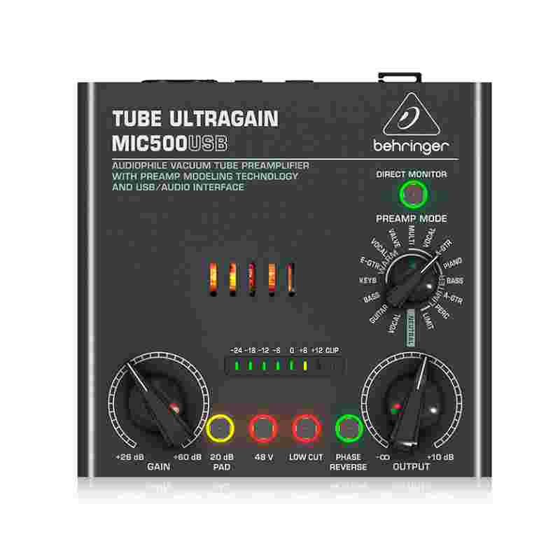 preamplificador e interfaz de audio de tubos behringer mic500usb