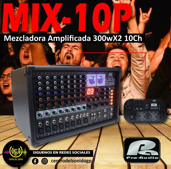 mix 10p consola mezcladora amplificada 300wx2 10ch pa pro audio
