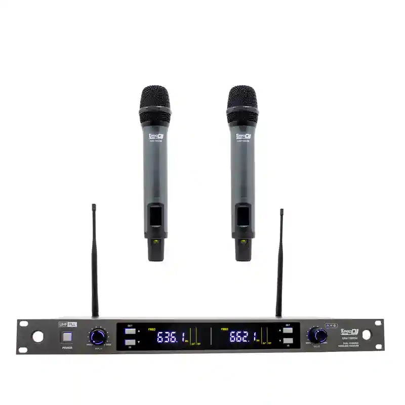 micrófonos uhf inalambricos doble mano para rack uhv 1622m pro dj