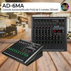 consola autoamplificada prodj ad 6ma de 6 canales 280watt