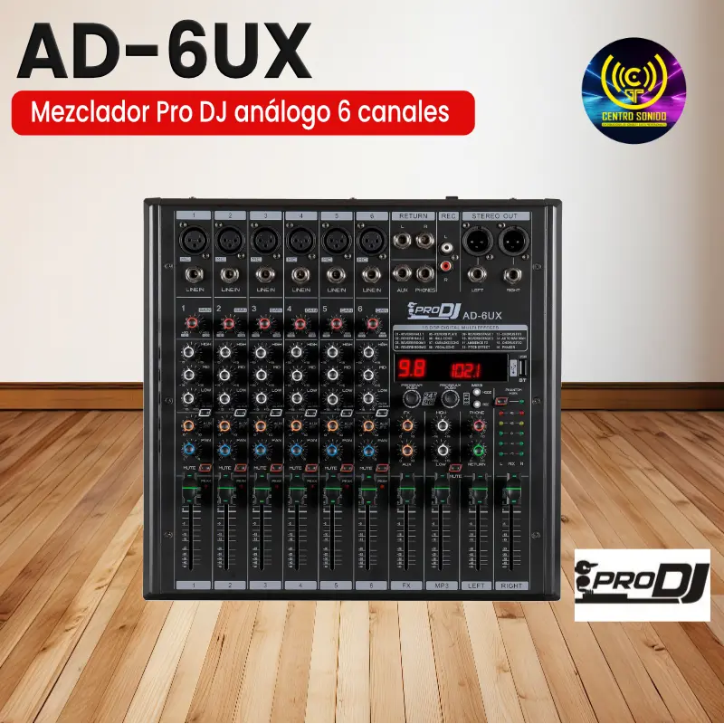 mezclador ad 6ux pro dj análogo 6 canales