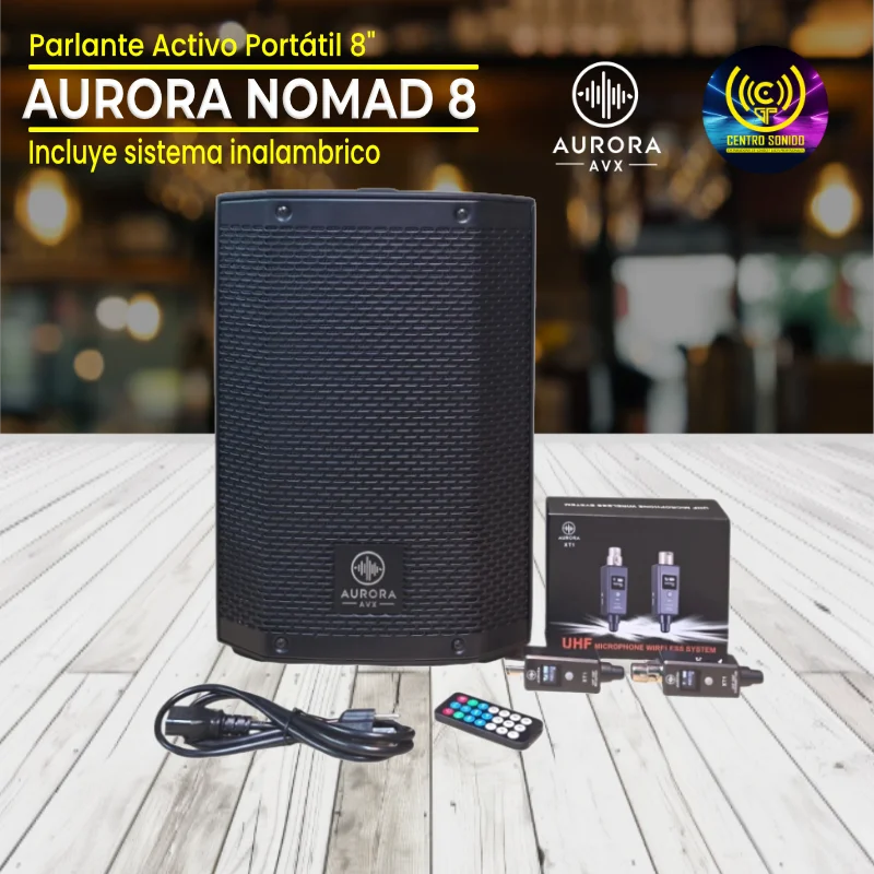 parlante activo portátil 8" aurora nomad 8 ( incluye sistema inalambrico)