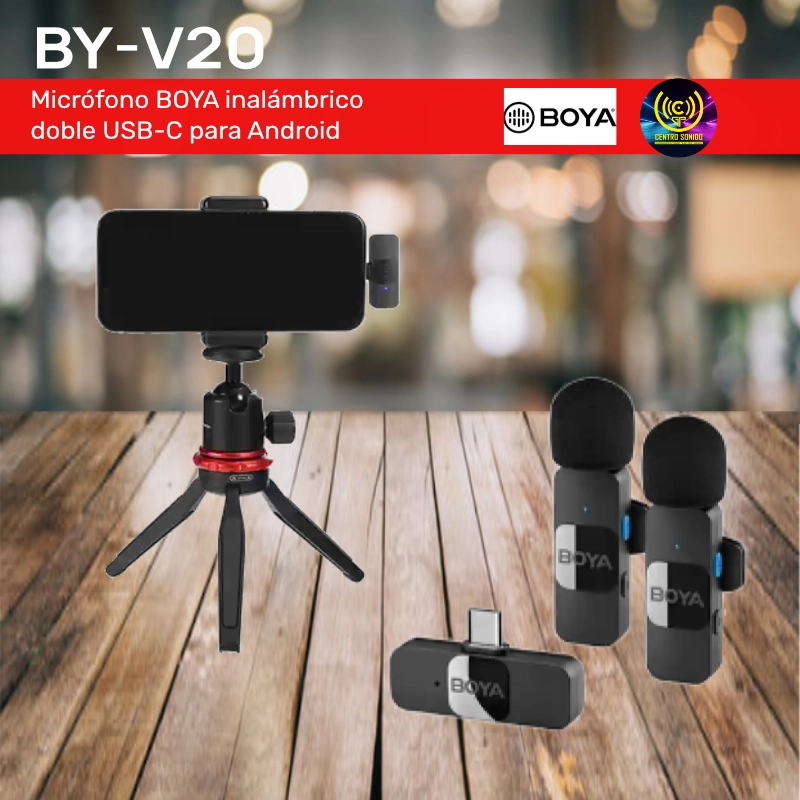 micrófono boya by v20 inalámbrico doble usb c para android