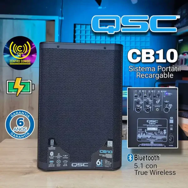 sistema de altavoz compacto de 10" qsc cb10 con bluetooth alimentado por bateria