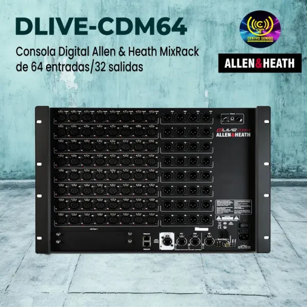 consola digital allen & heath dlive cdm64 mixrack de 64 entradas/32 salidas
