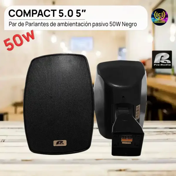 par de parlantes de ambientación pasivo compact 5.0 5″ 50w negro
