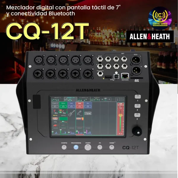 mezclador digital cq 12t con pantalla táctil de 7" y conectividad bluetooth allen & heath