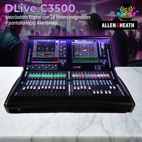 mezcladora digital con 24 faders asignables y pantalla táctil allen&heat dlive c3500