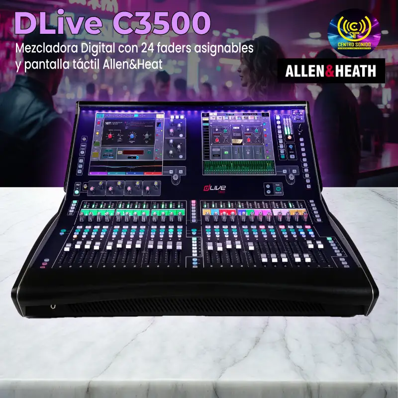 mezcladora digital con 24 faders asignables y pantalla táctil allen&heat dlive c3500