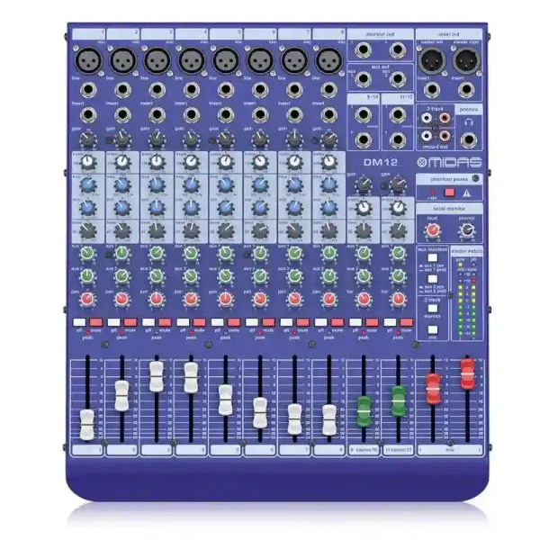 midas dm12 mezclador analógico de 12 entradas en vivo y estudio con preamplificadores de micrófono midas