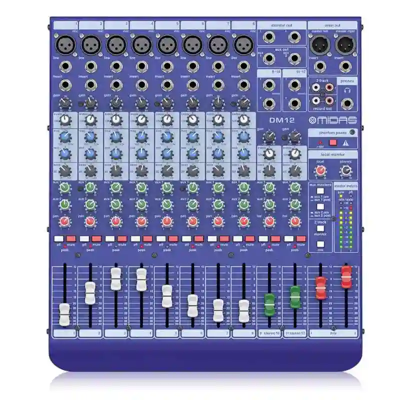 midas dm12 mezclador analógico de 12 entradas en vivo y estudio con preamplificadores de micrófono midas