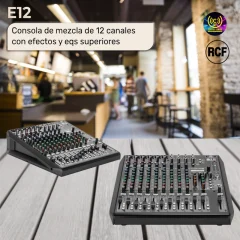 consola de mezcla de 12 canales con efectos y eqs superiores e12