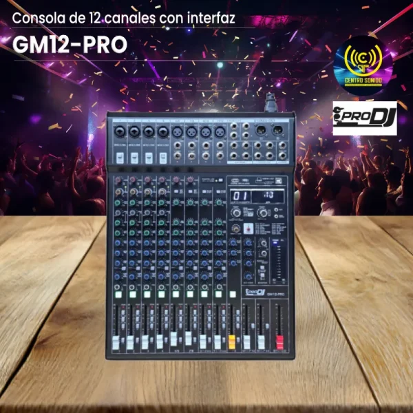 consola de 12 canales con interfaz gm12 pro pro dj