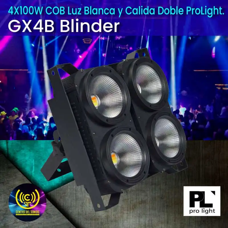 gx4b blinder 4x100w cob luz blanca y calida doble prolight.