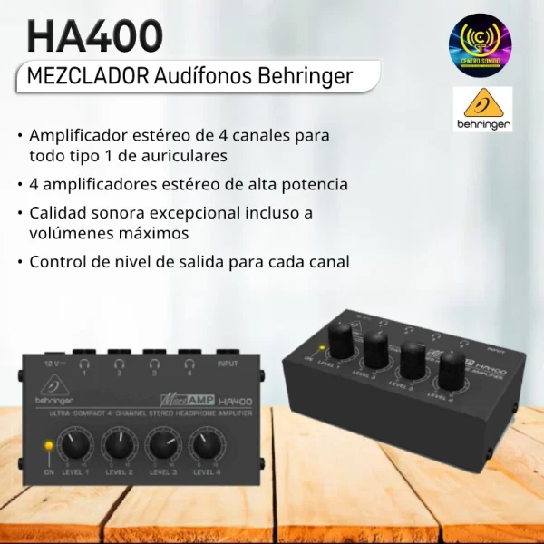 mezclador audífonos ha400 behringer